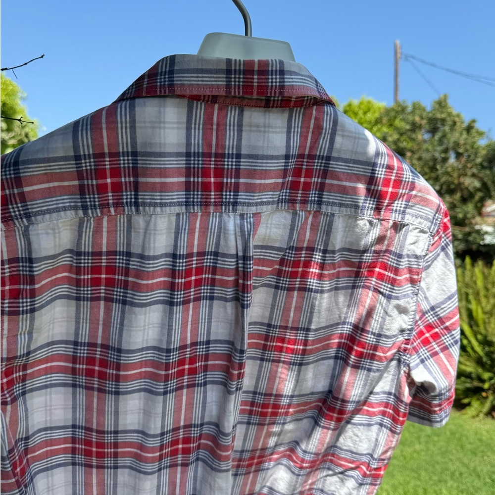 Superdry Red and White Plaid Short Sleeve Button-Down Shirt - Picture 4 of 7